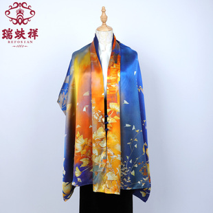 瑞蚨祥原创披肩【醉风亭晚】桑蚕丝双层盘扣长巾高档旗袍妈妈长辈