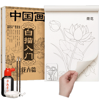 中国画白描临摹画册画本工笔画底稿画稿控笔训练毛笔书法练习花鸟水墨成人专用熟宣纸卡纸软笔初学者入门套装