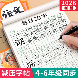 四年级减压同步字帖五年级六年级小学生每日30字练字帖专用语文上册下册人教版硬笔书法每日一练摹写本456练字贴练习描红本写字帖
