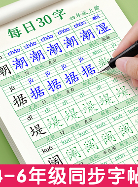 四年级五六年级上册下册同步字帖练字帖每日一练小学生每日30字点阵控笔训练练字4语文钢笔写字人教版减压专用生字硬笔教材练习贴