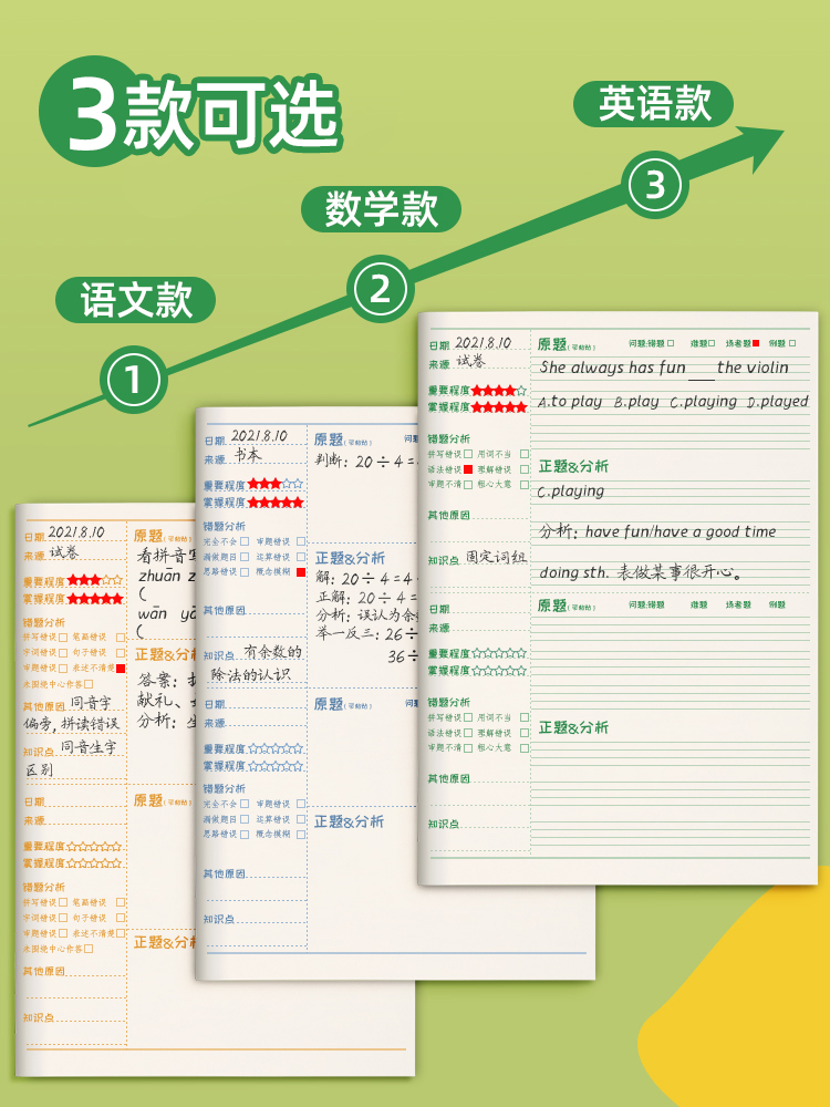 错题本小学生专用纠错本一年级二年级三四五六年级数学语文英语改-封面