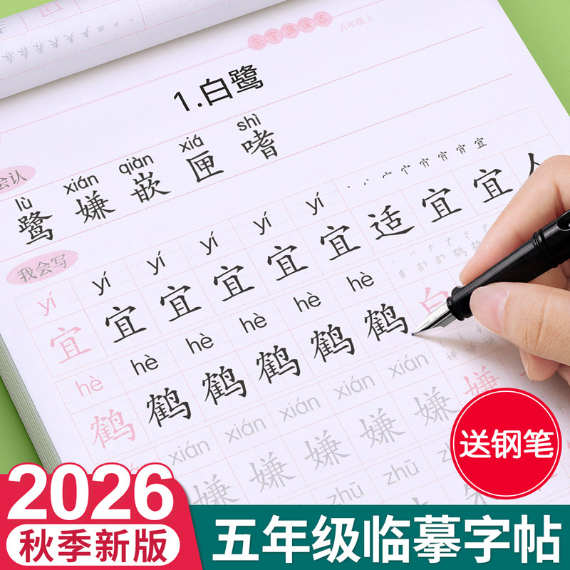 五年级上册下册课本同步语文字帖人教版小学生练字帖笔画笔顺英语5每日一练楷书专用21天写字帖贴生字练习本正楷钢笔临摹硬笔书法