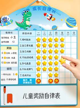 儿童成长自律表奖励记录学习计划表孩子的积分卡贴纸时间管理墙贴榜寒假养成宝宝幼儿板小红花打卡表扬家庭