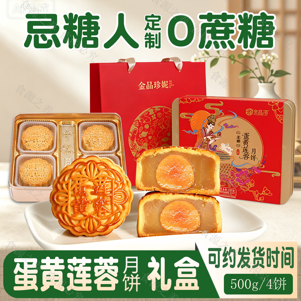 无糖月饼礼盒蛋黄莲蓉中秋送礼