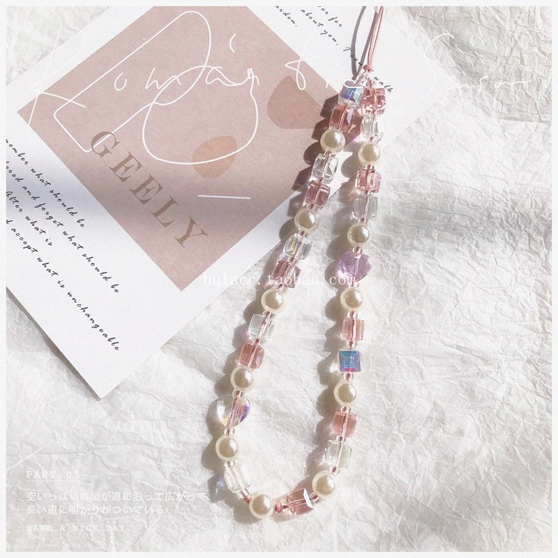 日韩ins可爱爱心水钻挂绳手机链手工串珠手腕绳短款手链挂件饰品