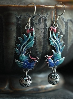 鸾凤纯银足银民族风超仙耳坠