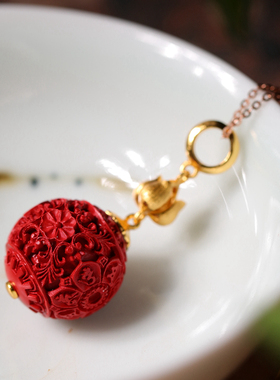 纯银朱砂球形项链锁骨链吊坠