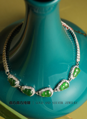 纯银天然翡翠葫芦女款时尚手链