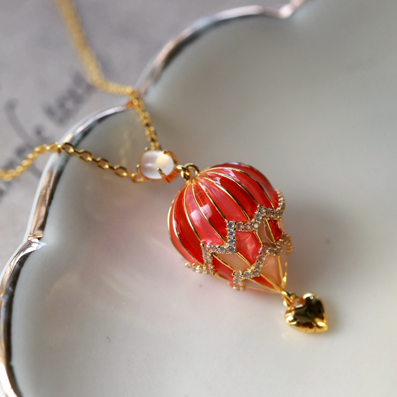 热气球纯银饰品欧美复古风手工珐琅彩超仙轻奢女款锁骨毛衣项链