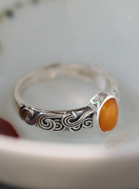 纯银蜜蜡复古民族风百搭戒指