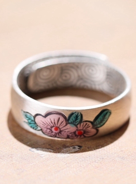 超仙纯银民族风足银珐琅彩戒指