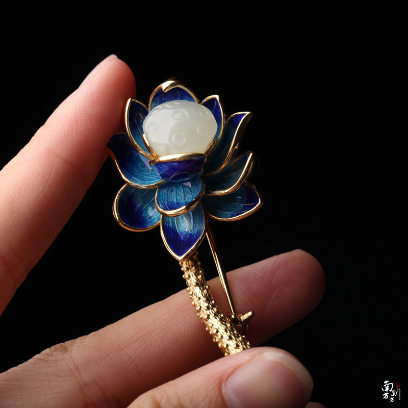 ins银饰品和田玉复古民族风胸针