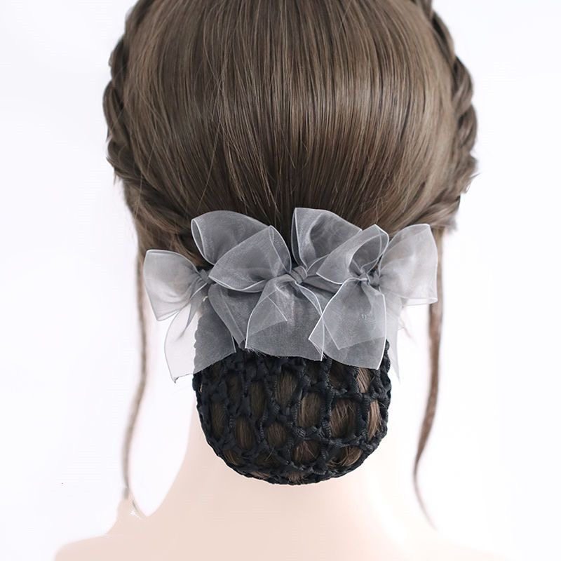甜美绢纱蝴蝶结头花百搭优雅时尚职业盘发网兜工作护士酒店头饰