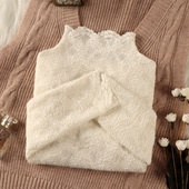 秋冬高领磨毛蕾丝打底衫 女上衣 女内搭高级感磨毛加绒保暖洋气小衫