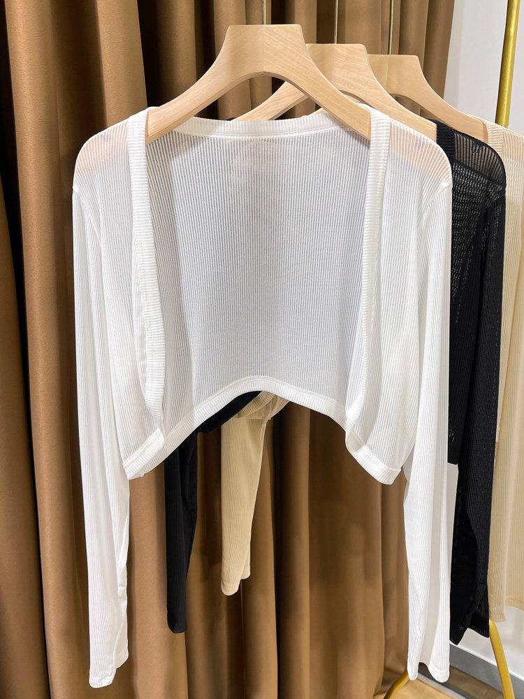 白色冰丝网纱外搭开衫女披肩夏季配裙子防晒罩衫蕾丝坎肩薄款外套