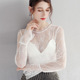 性感钩花镂空内搭睫毛喇叭袖 秋款 网纱上衣女 女长袖 透视蕾丝打底衫