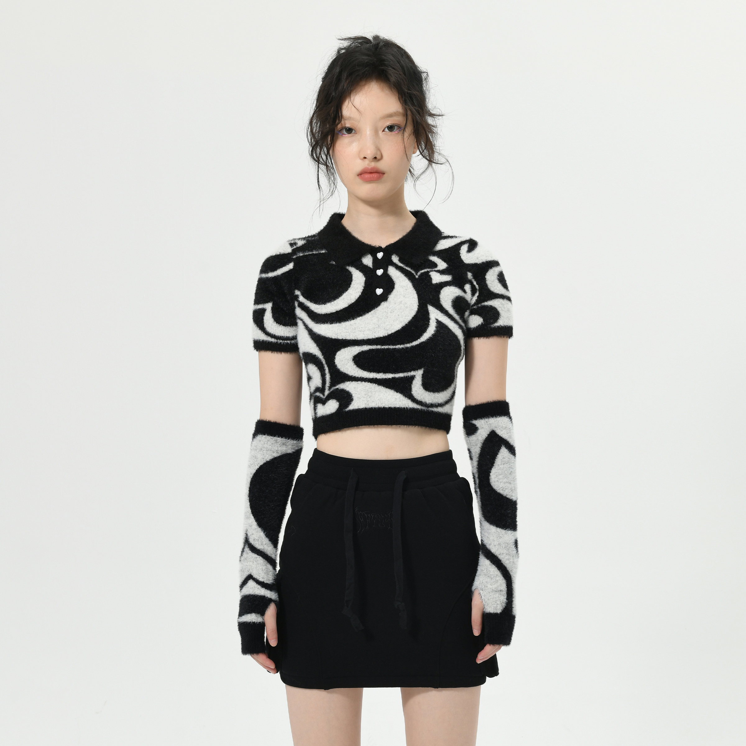 IFFYIFFY仿貂毛长袖翻领套头毛衣