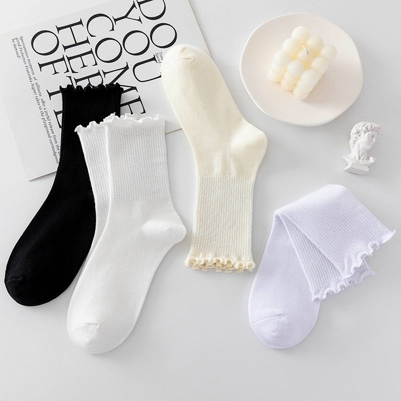白色木耳花边袜子女可爱日系jk中筒棉袜夏季薄款长筒堆堆袜乐福鞋,女士内衣/男士内衣/家居服,短袜,淘宝优惠券,粉丝福利购,淘宝优惠卷