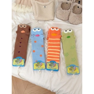 卡通比奇堡丑鱼袜秋冬加厚保暖萌趣毛绒绒地板袜趣味立体可爱搞怪