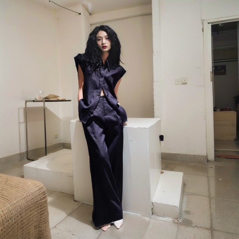 南油高品老钱风亚麻棉时尚套装女时尚套装