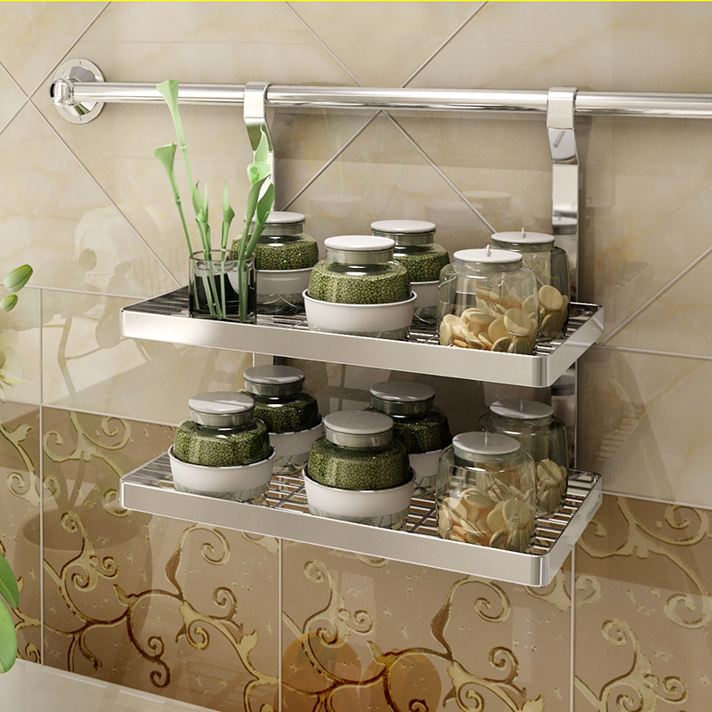 壁挂式双层调料架不锈钢加厚款
