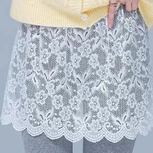 韩版白色蕾丝A字半身裙女高腰松紧腰叠穿遮胯神器花边裙短款屁帘