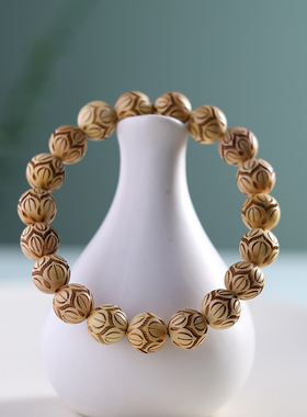 天然实木黄杨木雕刻莲花手串