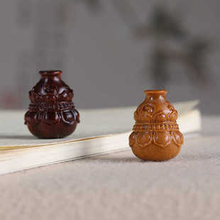 小叶紫檀木雕刻莲花葫芦文玩隔珠配件diy手机链钥匙扣吊坠包挂件