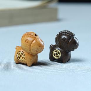 马上有钱檀木挂件镶嵌铜钱币diy毛衣链手机链挂件时尚生肖马吊坠