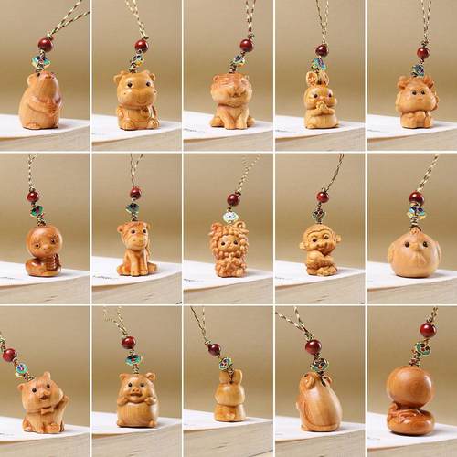 可爱十二生肖鼠崖柏木雕挂件