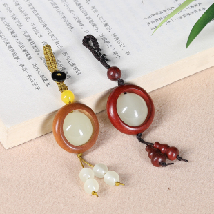 小叶紫檀绿檀木配夜光石转运珠车挂钥匙扣包挂件复古男女情侣礼物