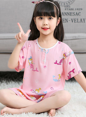 夏季儿童短袖睡衣棉绸绵绸空调服