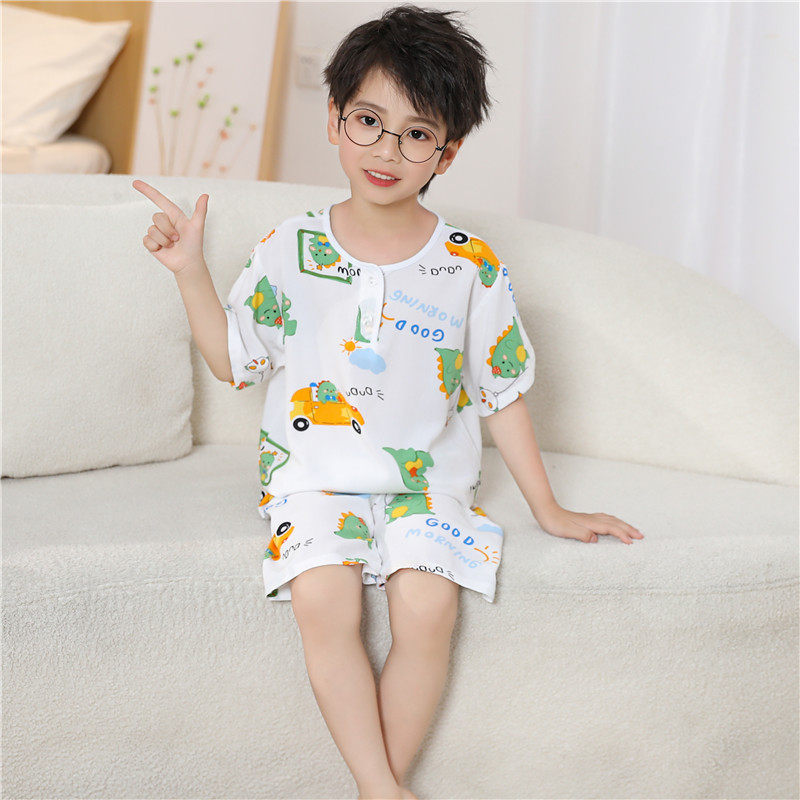 夏季儿童棉绸睡衣男童女童宝宝短袖短裤绵绸夏天小孩男孩薄款套装