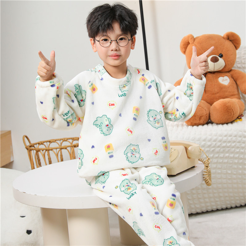 儿童法兰绒睡衣冬季珊瑚绒家居服