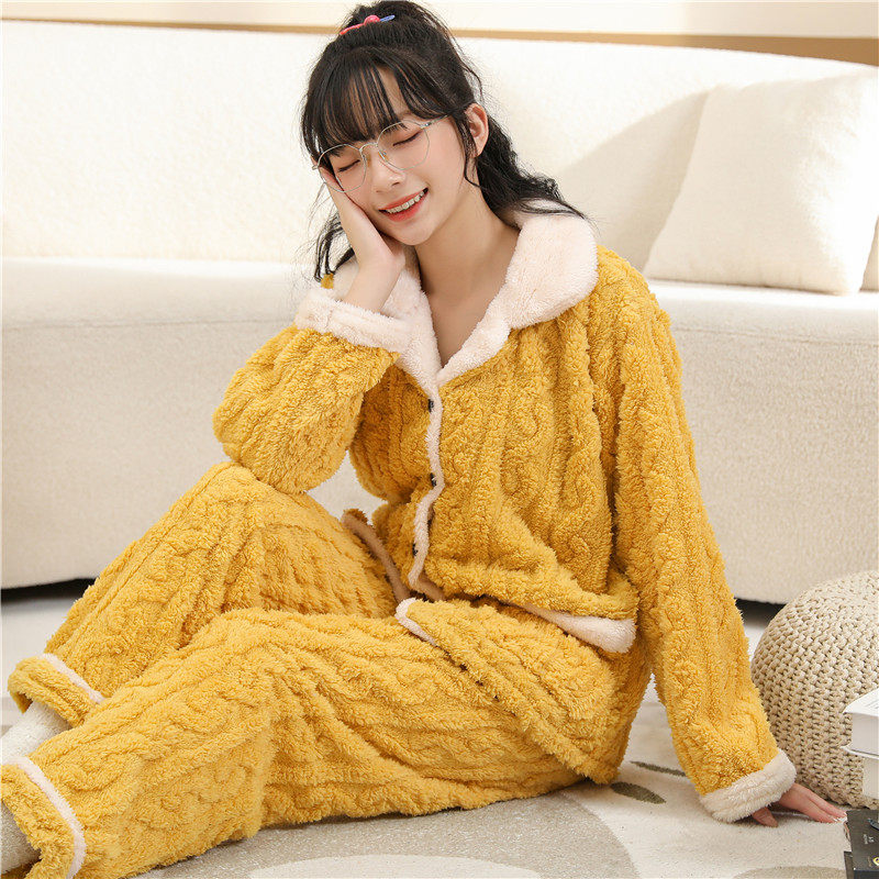 睡衣冬季女款珊瑚绒加厚加绒长袖可爱宽松法兰绒家居服套装可外穿