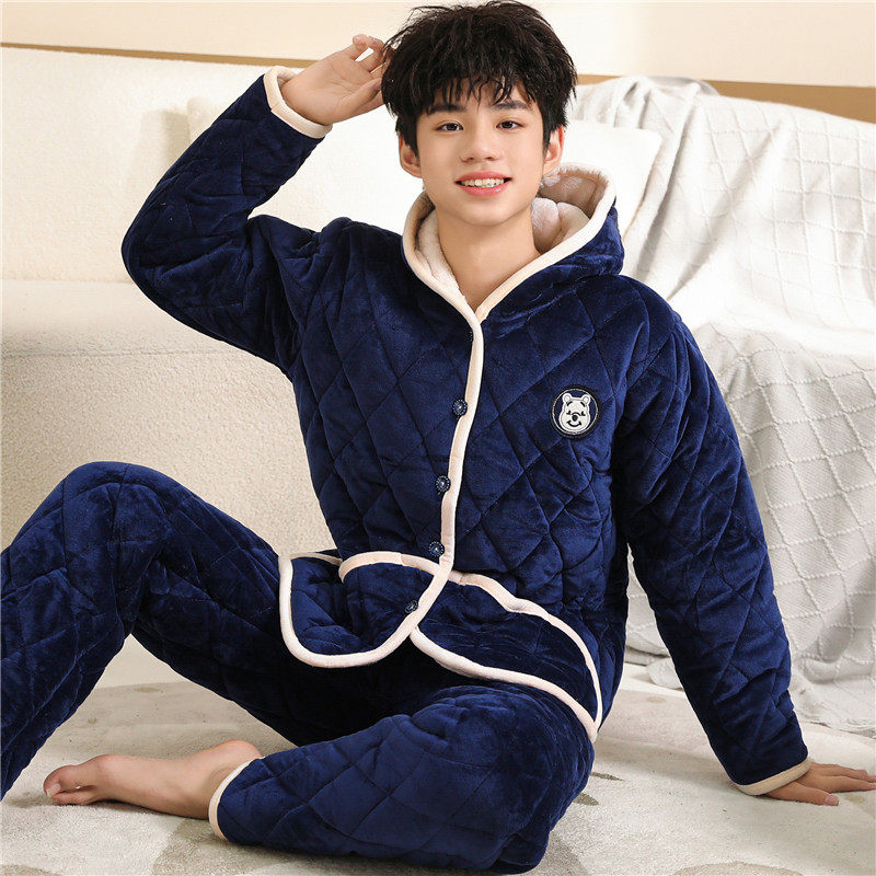 睡衣男士秋冬款珊瑚绒保暖加厚加绒冬季冬天法兰绒男款家居服套装