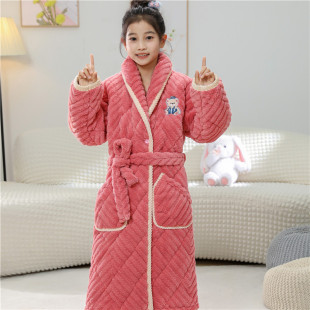 儿童夹棉睡袍冬新款洋气女童夹棉睡衣法兰绒男童加厚浴袍女孩外穿