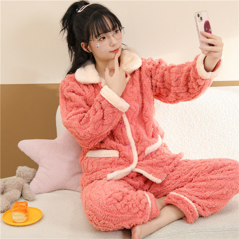 女初中生加绒加厚睡衣家居服