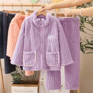 亲子睡衣冬款珊瑚绒加厚儿童女孩宝宝秋冬季法兰绒母女装2024新款