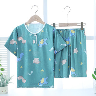 儿童棉绸纯棉睡衣套装夏季男童女童短袖短裤棉绸睡衣家居服空调服
