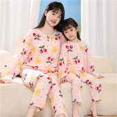 亲子棉绸睡衣套装 儿童男女童家居服宝宝空调服女孩恐龙公主风 夏季