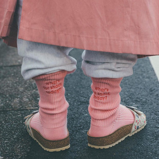 LookSocks袜子女ins潮堆堆袜日系JK风网红同款 中筒袜字母刺绣棉袜
