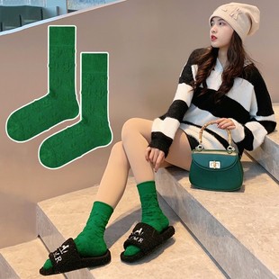 LookSocks绿色仙人掌毛巾底网红中筒袜子女ins潮外穿款 运动长袜棉