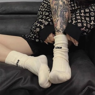 LookSocks韩版 潮牌袜子粗线针织女中筒袜街头ins潮长袜加厚堆堆袜