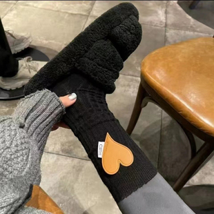 LookSocks小红书同款 皮标秋冬爱心袜子女双针外穿长筒潮袜ins网红