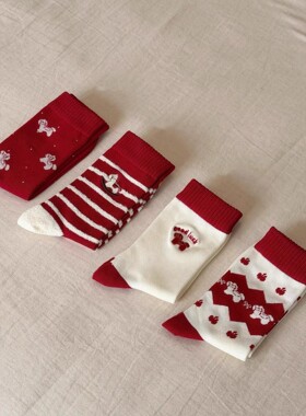 马年本命年红色袜子复古又好看~新年大红袜喜庆新年袜~鸿运一整年