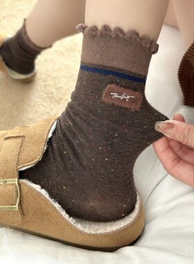 韩系复古高级感温柔到爆中筒袜女~木耳边软糯氛围感wawa！太戳了!