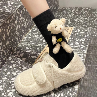 LookSocks欧货立体毛绒小熊挂靠袜子个性 可爱少女中筒袜百搭