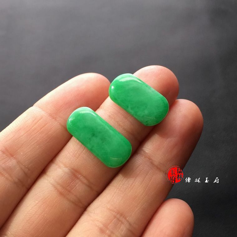 天然正品翡翠A货冰糯种阳绿马鞍戒面男款戒指面男士马鞍戒面戒指
