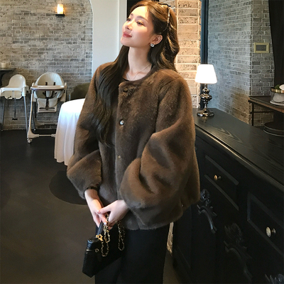 中古风仿水貂皮草外套女